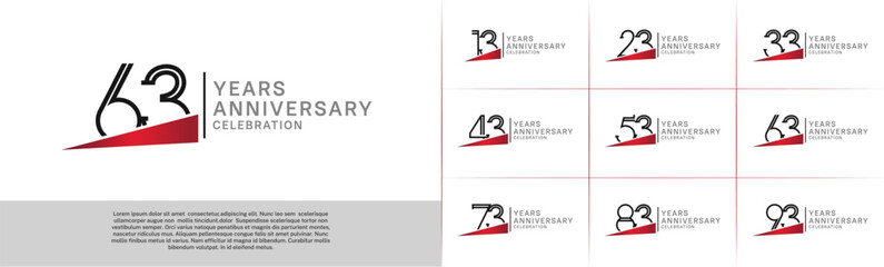 set of anniversary logotype black color with red ribbon for special celebration event
