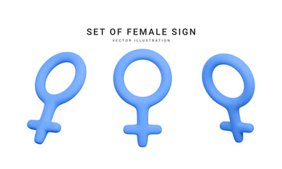 Set of 3d realistic female symbol isolated on white background. Renderings gender icon. Vector illustration