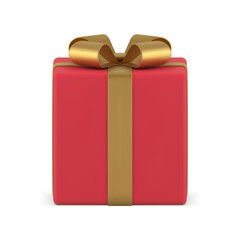 Red gift box golden bow ribbon festive present surprise 3d icon realistic vector illustration