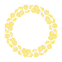 Round border frame with lemon slices. Can be used for summer cards, invitations. Isolated vector and PNG illustration on transparent background.
