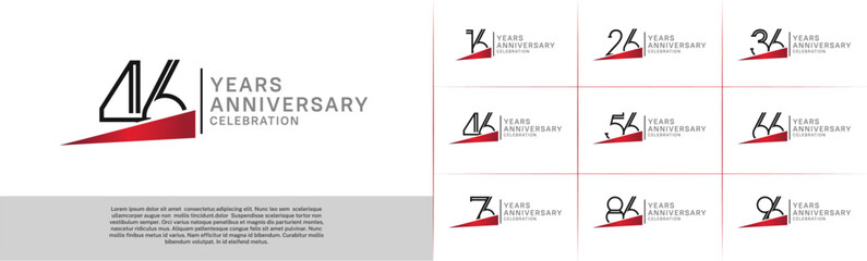 set of anniversary logotype black color with red ribbon for special celebration event