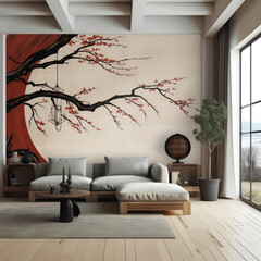 Zen-Inspired Tranquility: Embrace the Serenity of a Japanese-Style Living Space with a Wall Mockup