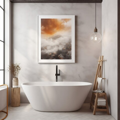 Rustic Oasis: Elevate Your Bathroom's Aesthetic with a Frame Mock-up in a Charming Villa Interior