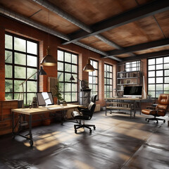 Contemporary Workspace Oasis: Fusion of Modern Office Design and Loft Industrial Charm