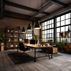 Contemporary Workspace Oasis: Fusion of Modern Office Design and Loft Industrial Charm