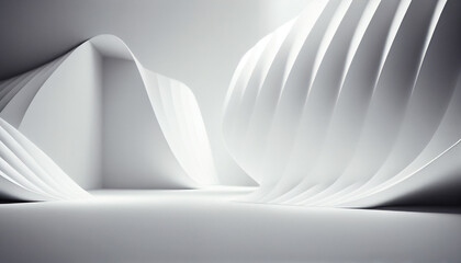A white wavy texture wall scenary for your presentation. AI generated.
