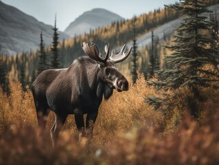 The Velvet Antlers of the Moose in Alaskan Wilderness