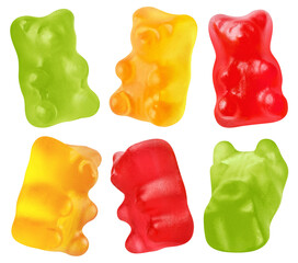 Multicolor collection of jelly gummy bears, cut out