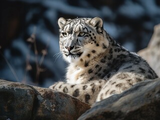 Naklejka na ściany i meble The Elusive Appearance of the Snow Leopard in Mountains