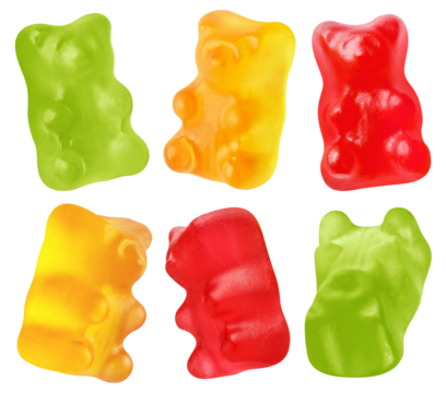 Multicolor collection of jelly gummy bears, cut out