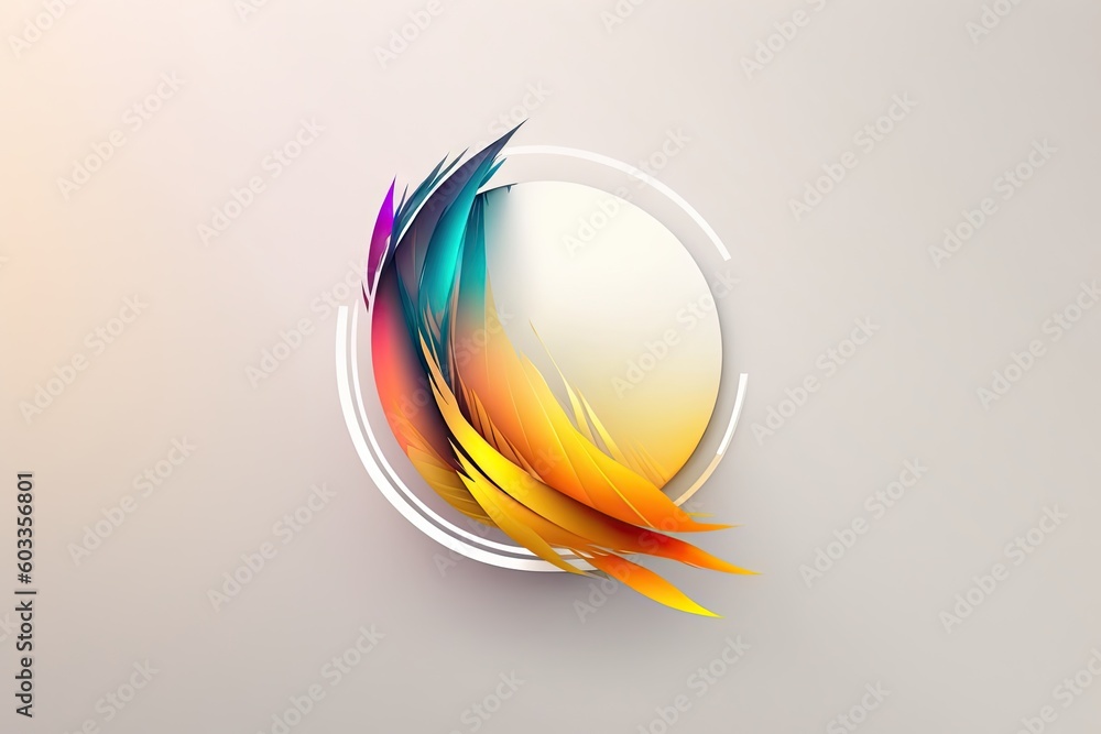 Poster abstract background with round banner with colored feathers