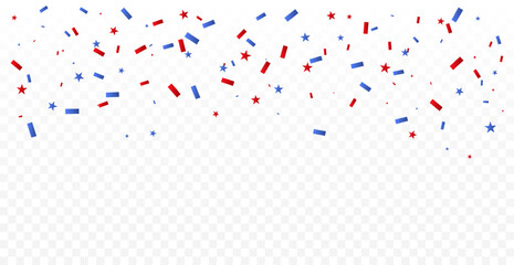 Red And Blue Confetti Isolated On Background. Celebration Event And Birthday. American, Chile, Russia, France, United kingdom flags color concept. Vector