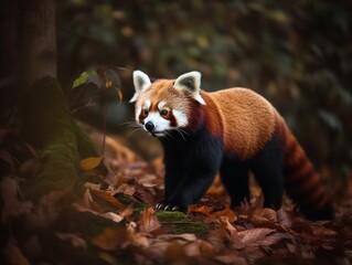 Fototapeta premium The Wistful Gaze of the Red Panda in Bamboo Forest
