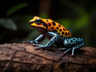 Naklejka premium The Vibrant Display of the Poison Dart Frog in Rainforest Undergrowth