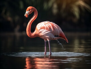 The Flamboyant Display of the Flamingo in Lagoon