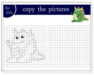 Copy the picture, educational game for kids, cartoon monster, alien. Vector illustration