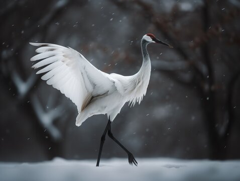 The Elegant Dance of the Japanese Crane in Snow
