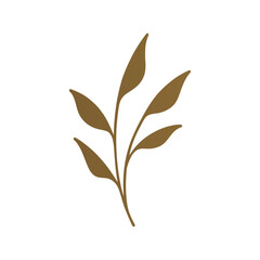 Grass tree branch stem leaves golden metallic decor element 3d icon realistic vector illustration