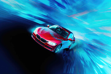 Car in speed artwork, dynamic background. Generative AI