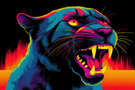 Colored picture of a black panther angry. Generative AI