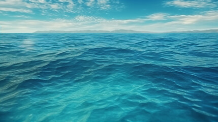 A tropical teal blue ocean horizon seascape illustration. A.I. generated.