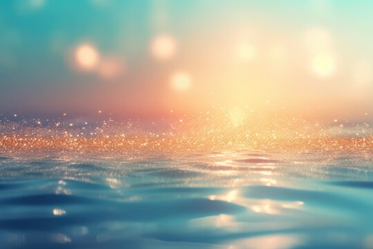 blue sea background photo at night, in the style of light turquoise and light gold bokeh background