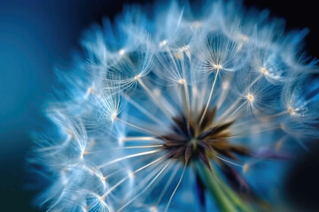 Close up ethereal dandelion in blue colors. Generative AI