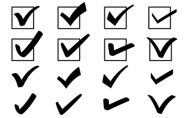 Various handwritten check marks, black