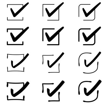 Handwritten check mark with stylish line frame black