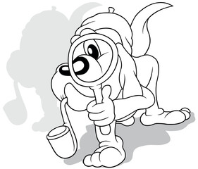 Drawing of a Doggy with a Pipe and a Magnifying Glass in its Paw