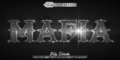 Dark Silver Medieval Gangster Mafia Vector Editable Text Effect Template - obrazy, fototapety, plakaty
