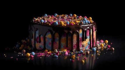 Colorful Confetti-Decorated Birthday Cake, a Festive Delight for Birthdays and Special Occasions, Adding Joy to Celebrations and Memorable Moments. generative ai