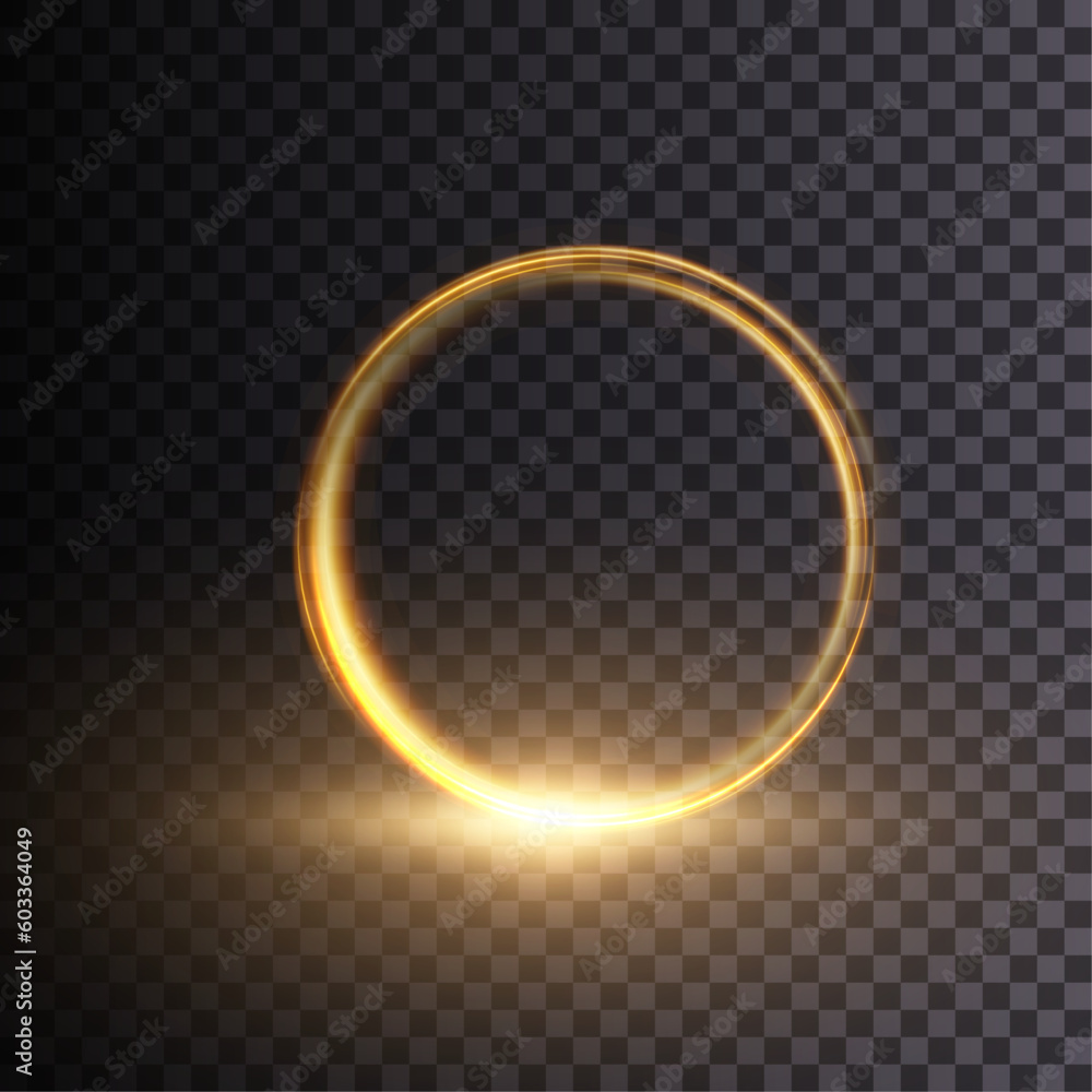 Poster The effect of abstract golden light circles on a transparent background. Golden frame with place for text.