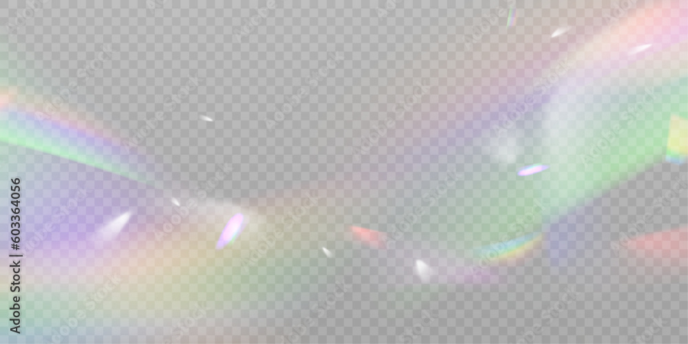 Poster realistic diamond reflection, rainbow light optical effect colorful collection, bright spectrum glow