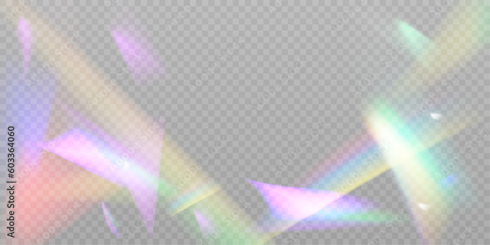 Poster realistic diamond reflection, rainbow light optical effect colorful collection, bright spectrum glow
