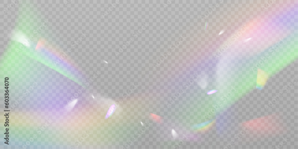 Poster realistic diamond reflection, rainbow light optical effect colorful collection, bright spectrum glow