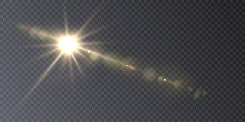 Abstract gold front sun lens glare translucent special light effect design. Vector motion blur glow glare.