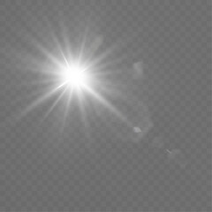 Abstract white front sun lens glare with translucent special light effect. Vector blur motion glare.
