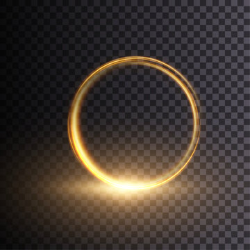 The effect of abstract golden light circles on a transparent background. Golden frame with place for text.