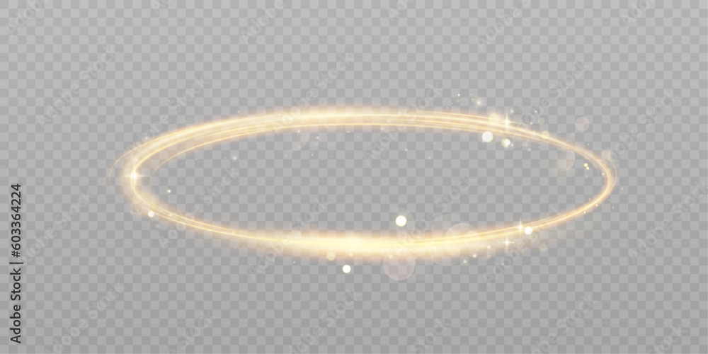 Leinwandbilder The effect of abstract golden light circles on a transparent background. Golden frame with place for text.