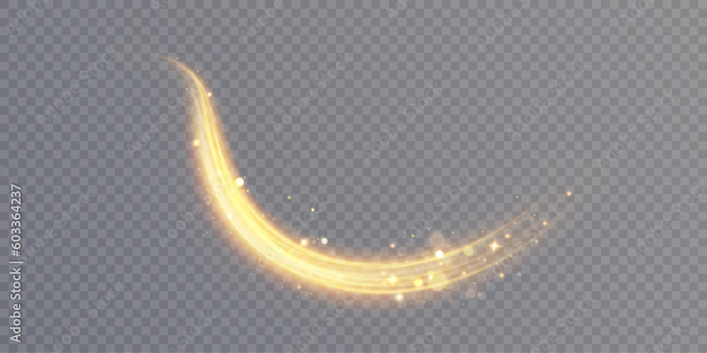 Poster dynamic gold lines with glow effect. rotating shiny rings. abstract sparkling swirl, wave of light.