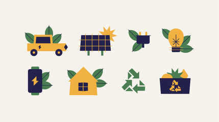 Green energy abstract icons. Renewable energy collection. . Vector illustration