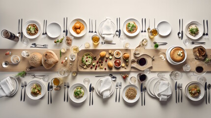 full dinner table foods on white background. generative ai