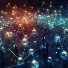 Obraz premium Social networking, interconnection and communication between people through digital platforms and online communities. Generative AI