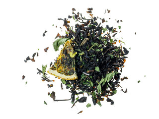 loose ginseng oolong tea on a transparent background top view