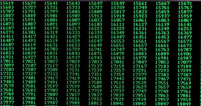 PRime numbers scrolling on computer screen