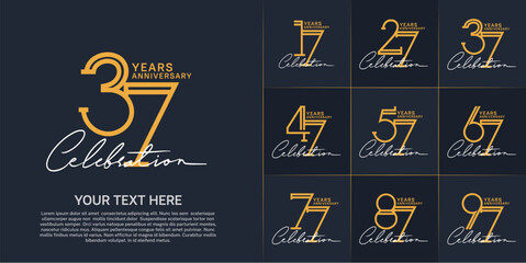 set of anniversary logotype yellow color and white handwriting for special celebration event