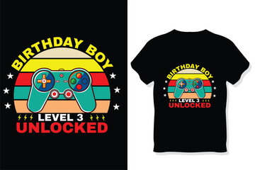 birthday boy level 3 unlocked gaming  t shirt, gaming quotes t shirt, Gamer t-shirt Design