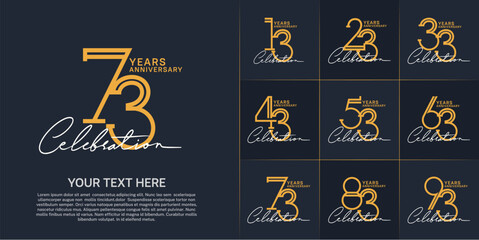 set of anniversary logotype yellow color and white handwriting for special celebration event