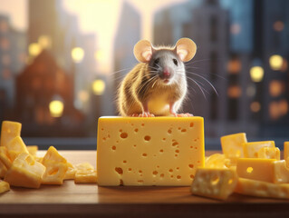 Maus mit einem grossen Stück Käse, Generative AI, ai generated